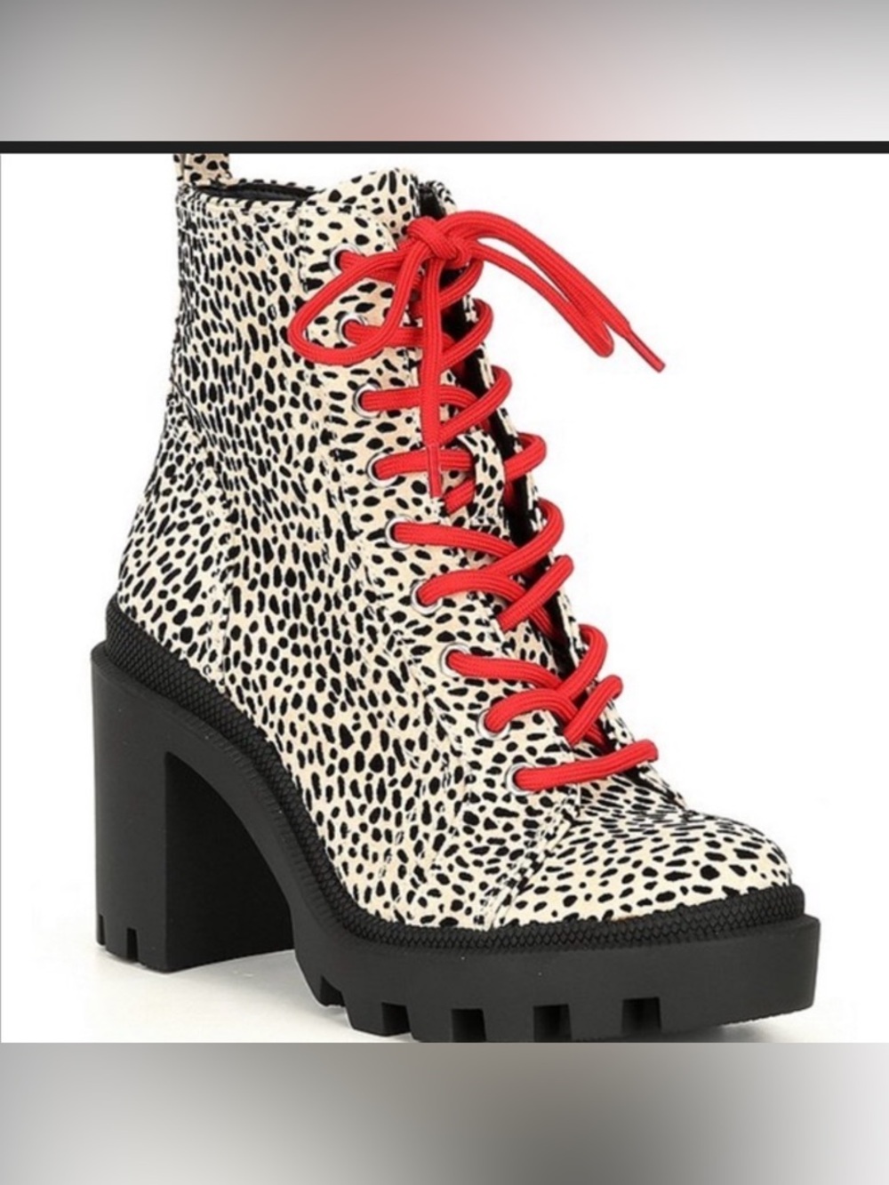 Ganni Black-and-Cream Leopard Lace-Up Boots with Red Laces